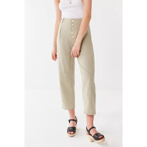 Urban Outfitters Pants Summer Cotton Slub Button Fly Straight Leg Pale Green 2 - Picture 8 of 8